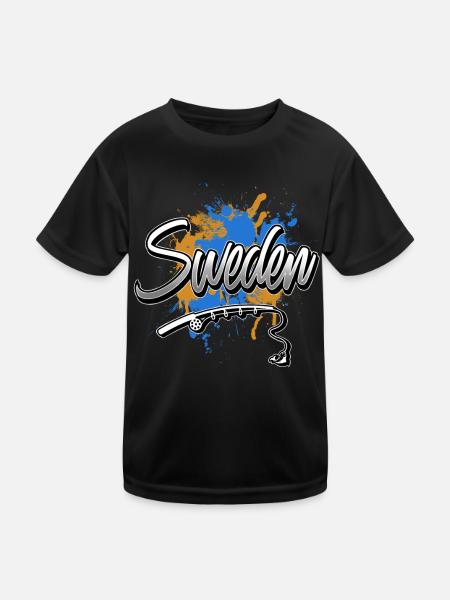 Pêche à la ligne en Suède - T-shirt sport Enfant - noir - Devant