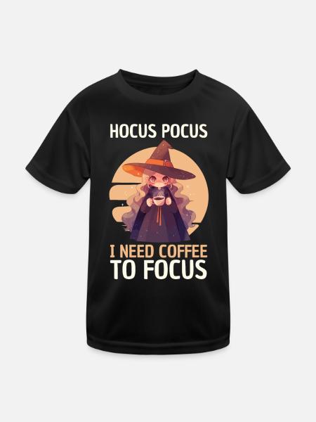 Hocus Pocus Kaffee Hexe Niedlich Lustig - Kinder Funktions-T-Shirt - Schwarz - Vorne