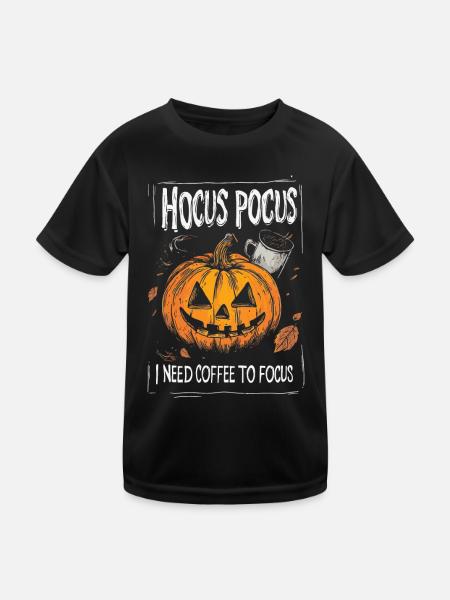 Hocus Pocus Kürbis Kaffee Halloween Lustig - Kinder Funktions-T-Shirt - Schwarz - Vorne
