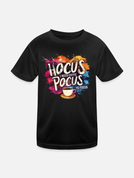 Buntes Hocus Pocus Kaffee Design Lustig - Kinder Funktions-T-Shirt - Schwarz - Vorne