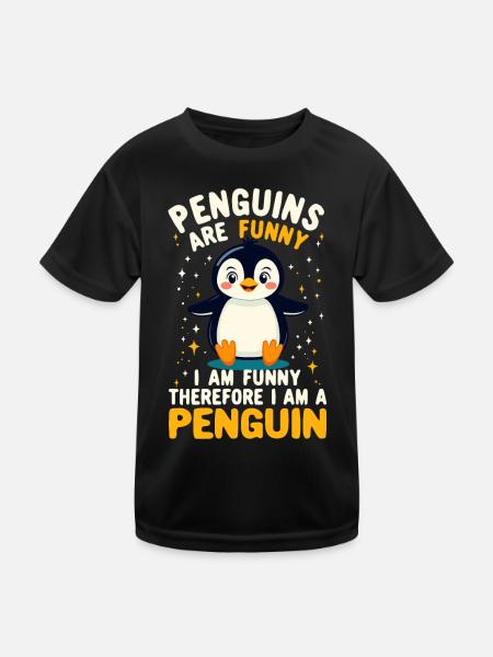 Penguin, Funny, Penguins Are Funny, Penguin - Kids Functional T-Shirt - black - Front