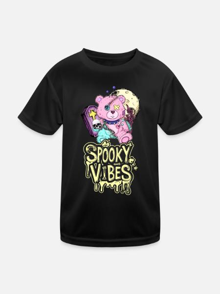 Teddy bear with coffin and moon Halloween design - Kids Functional T-Shirt - black - Front
