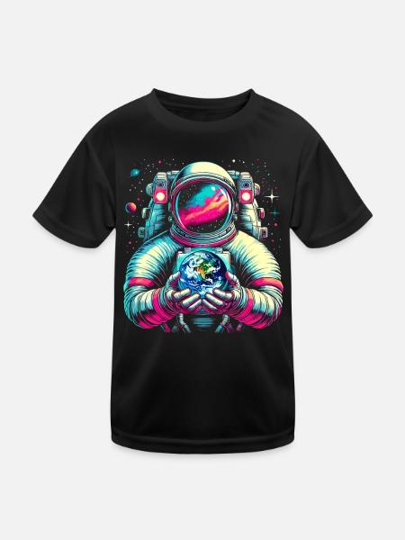 Astronaut in space, space, planet, earth - Kids Functional T-Shirt - black - Front