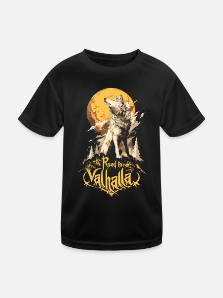 Wolf Road to Valhalla Natur Mond - Kinder Funktions-T-Shirt - Schwarz - Vorne