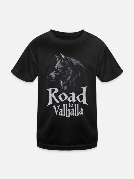 Seitenprofil Wolf Road vers Valhalla Design - T-shirt sport Enfant - noir - Devant