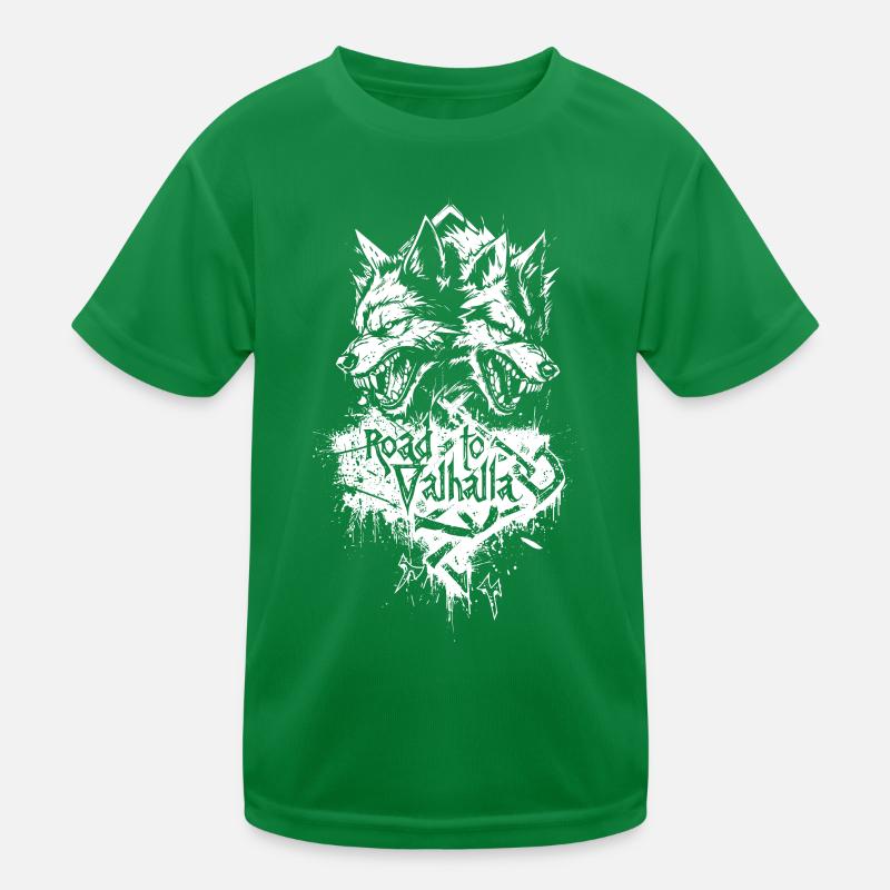 Howling Wolves Road to Valhalla Design T-shirt sport Enfant