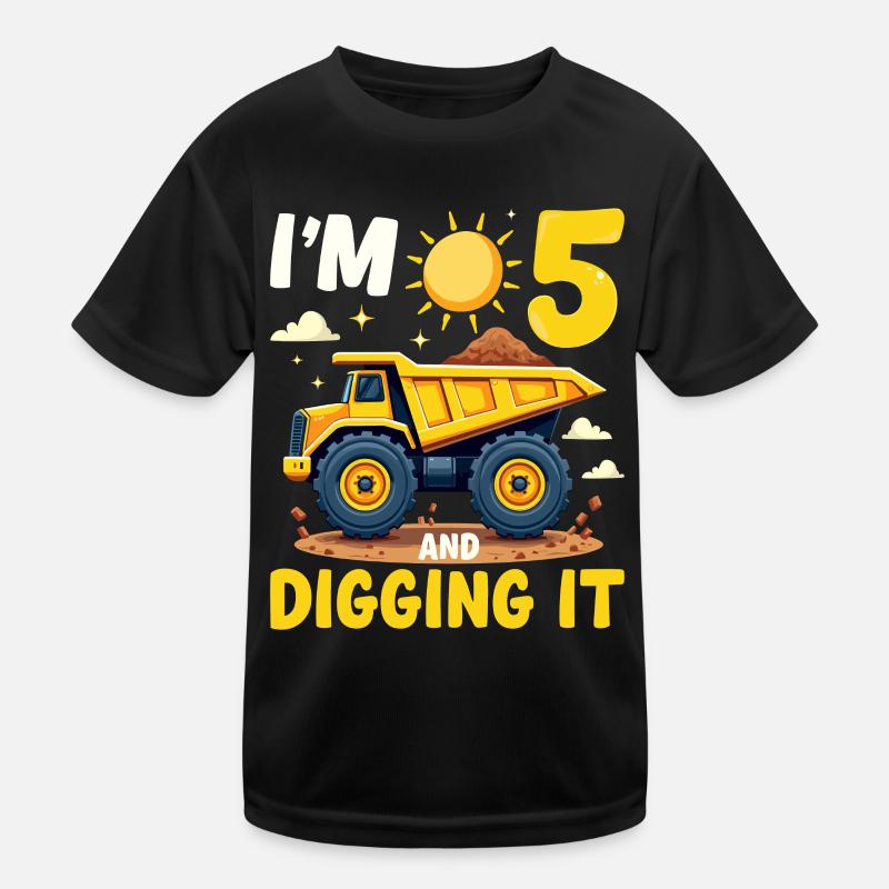 5th Birthday, 5 Year Old Boy, Truck & Construction Site Kids Functional T-Shirt
