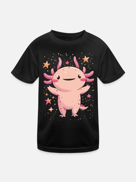 Kawaii Axolotl Under the Stars for Axolotl Fans - Kids Functional T-Shirt - black - Front