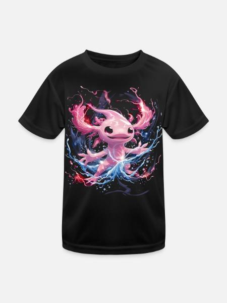 Magical Glowing Axolotl Full of Energy - Kids Functional T-Shirt - black - Front
