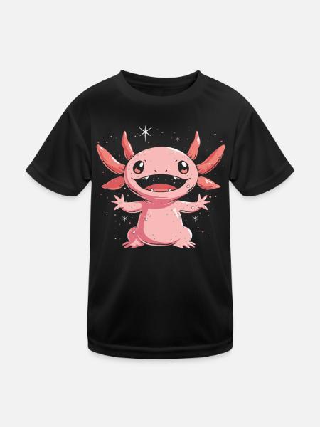 Kawaii Axolotl with Stars for Kids and Fans - Kids Functional T-Shirt - black - Front