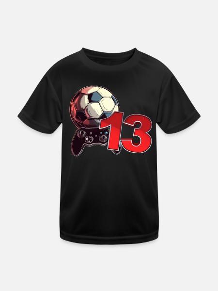 Football and Gaming Birthday Boy 13 Years - Kids Functional T-Shirt - black - Front