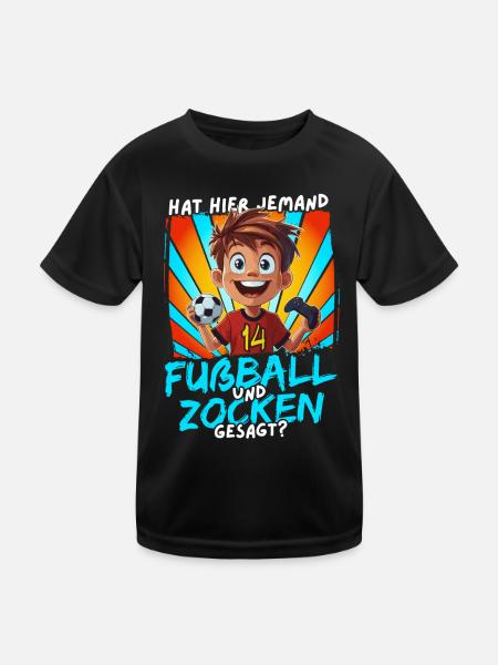 Football and Gaming Birthday Boy 14 Years - Kids Functional T-Shirt - black - Front