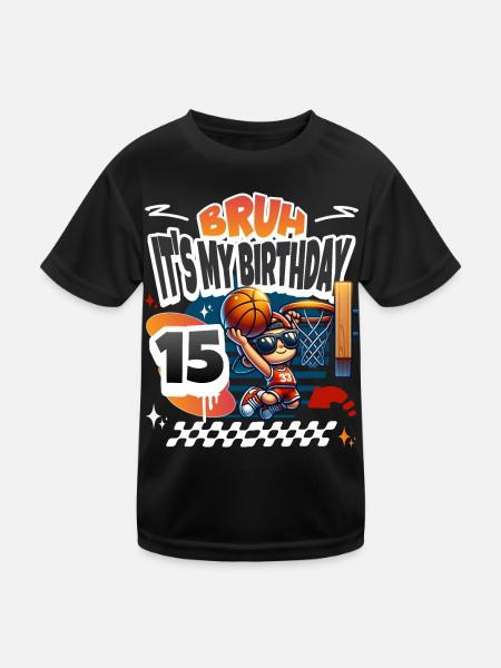 Basketball 15th Birthday - Kids Functional T-Shirt - black - Front