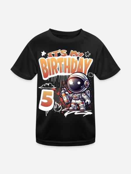 Graffiti astronaute 5e anniversaire - T-shirt sport Enfant - noir - Devant