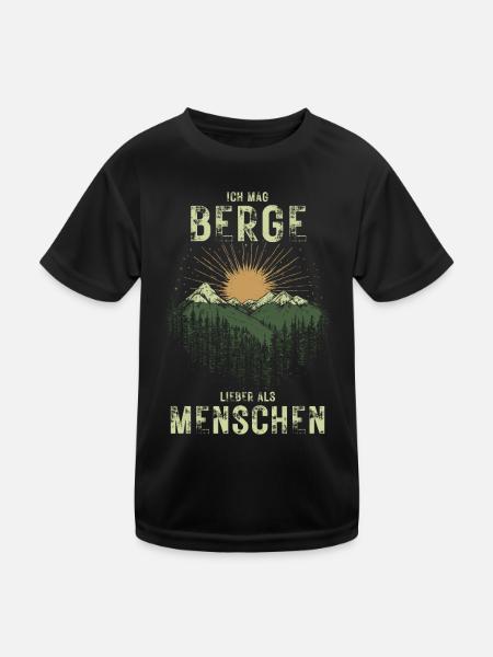 Berge lieber als Menschen Wandern für Naturfreunde - Kinder Funktions-T-Shirt - Schwarz - Vorne