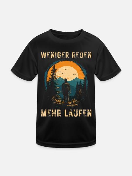 Talk less - Run more Hiking Outdoor - Kids Functional T-Shirt - black - Front