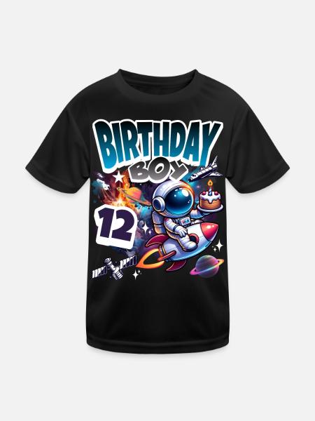 Astronaut 12th Birthday Space - Kids Functional T-Shirt - black - Front