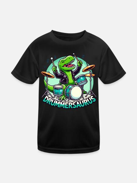 Schlagzeuger, Schlagzeug, Drummer, Drummersaurus - Kids Functional T-Shirt - black - Front