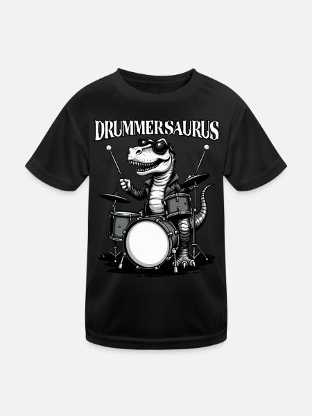 Schlagzeuger, Schlagzeug, Drummer, Drummersaurus - Kids Functional T-Shirt - black - Front