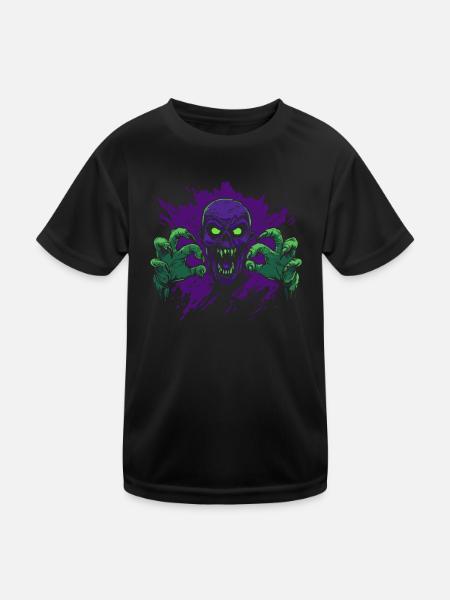 Horror Halloween Costume - Zombie with Green Hands - Kids Functional T-Shirt - black - Front