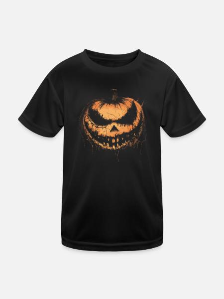Halloween Kostüm Horror - Gruseliges Kürbisgesicht - Kinder Funktions-T-Shirt - Schwarz - Vorne