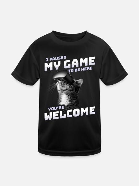 I just paused my game to be here - VR Cat Funny - Kids Functional T-Shirt - black - Front