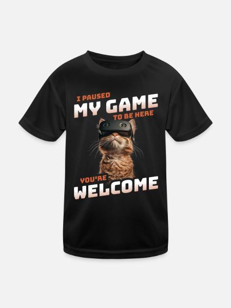 I just paused my game to be here - Cool Cat VR - Kids Functional T-Shirt - black - Front