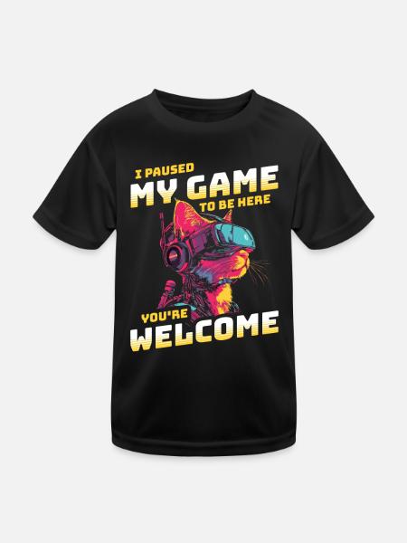 I just paused my game to be here - Sci-Fi VR Cat - Kids Functional T-Shirt - black - Front