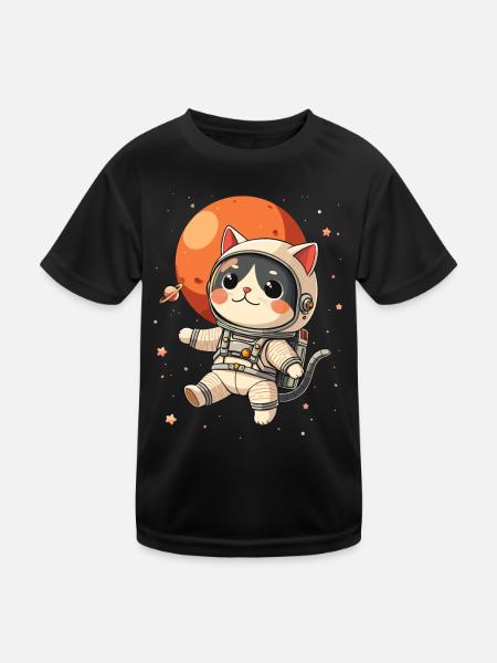 Cat, Space, Astronaut, Space, Kawaii - Kids Functional T-Shirt - black - Front