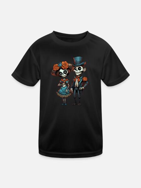 Style victorien squelette couple jour des morts - T-shirt sport Enfant - noir - Devant