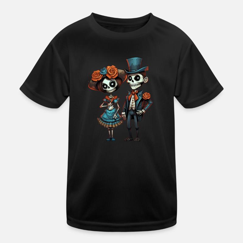 Victorian Style Skeleton Couple Day of the Dead Kids Functional T-Shirt