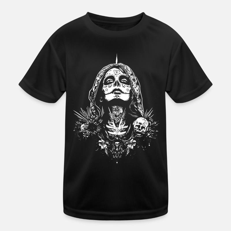 La Catrina mit Schädeln und Blumen Kunstwerk Kinder Funktions-T-Shirt