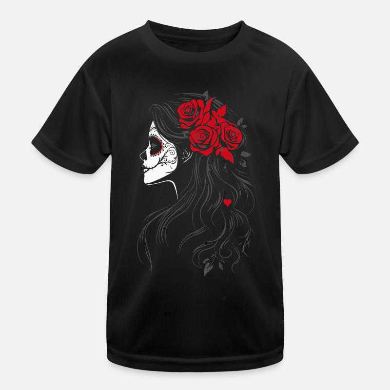 La Catrina Seitenansicht mit roten Rosen Kinder Funktions-T-Shirt