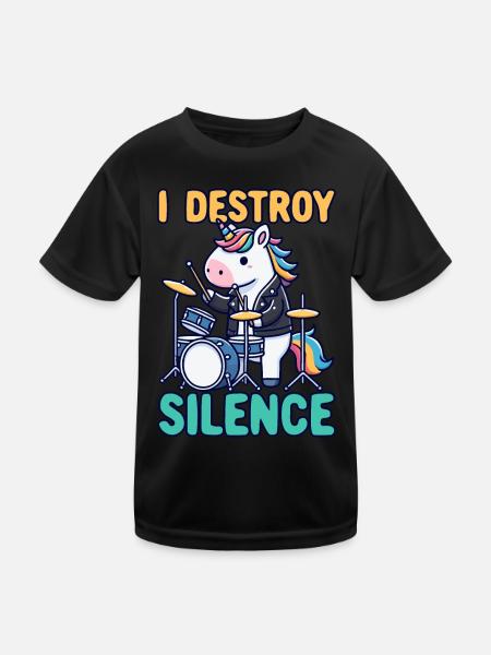 Schlagzeuger, Schlagzeug, Drummer, Musik & Einhorn - Kinder Funktions-T-Shirt - Schwarz - Vorne