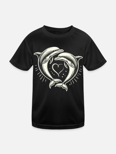 Dolphin, Cute Dolphins, Heart - Kids Functional T-Shirt - black - Front