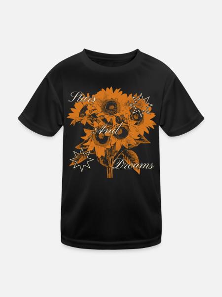 Stars and Dreams Sunflower Art Design - Kids Functional T-Shirt - black - Front