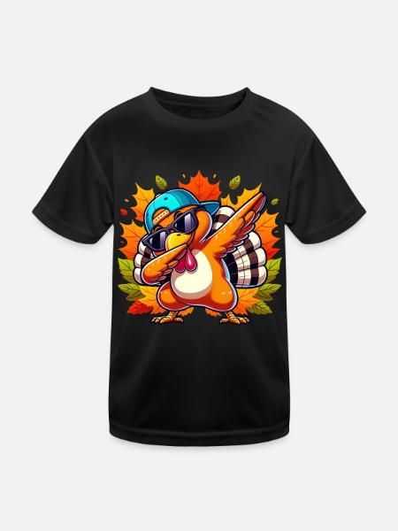 familiensegeCool Dabbin' Turkey Thanksgiving D - Kids Functional T-Shirt - black - Front