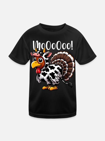 Funny Cow Turkey Thanksgiving Design - Kids Functional T-Shirt - black - Front