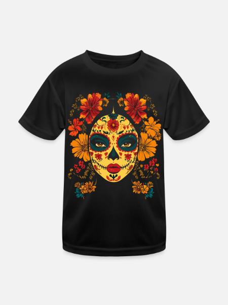 Catrina Art avec des soucis Dia de los Muertos - T-shirt sport Enfant - noir - Devant