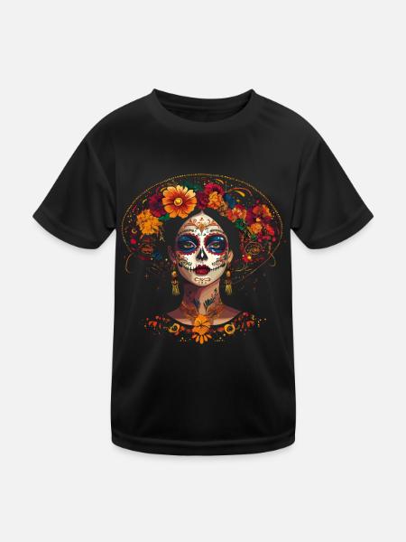 Portrait coloré de Catrina pour Dia de los Muertos - T-shirt sport Enfant - noir - Devant