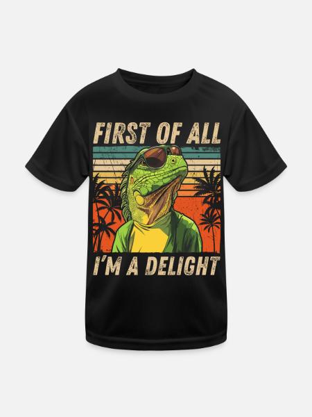 Retro Iguana Sunset Funny Sarcastic Design - Kids Functional T-Shirt - black - Front