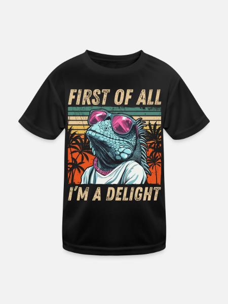 Fun Iguana Design - Tropical Retro Vibes - Kids Functional T-Shirt - black - Front