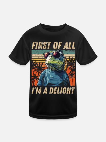 Vintage Iguana Art - Colored Sunset Look - Kids Functional T-Shirt - black - Front