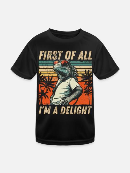 Naughty Iguana - Tropical Sunset Style - Kids Functional T-Shirt - black - Front