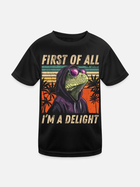 Sarcastic Iguana - Colorful Tropical Style - Kids Functional T-Shirt - black - Front