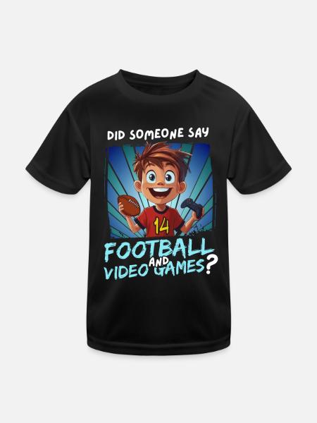 14. Geburtstag Football und Gaming für 14 Jährige - Kinder Funktions-T-Shirt - Schwarz