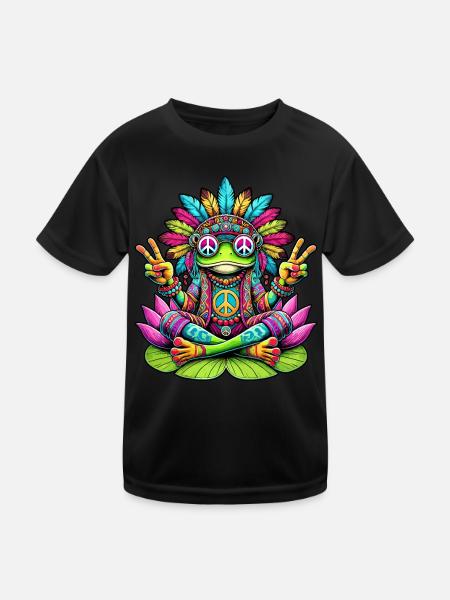 Hippie Frog 70s 1970s 60s Party - Kids Functional T-Shirt - black - Front