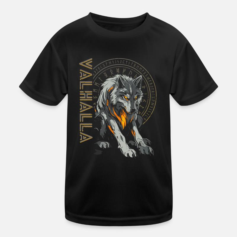 Viking Wolf Norse Compass Vegvisir Runes Kids Functional T-Shirt