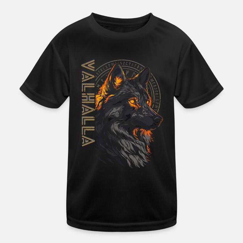 Viking Wolf Vegvisir Rune Symbol Valhalla Kids Functional T-Shirt