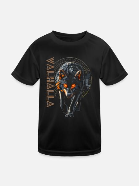 Nordischer Wolf Vegvisir Runen Wikinger Symbol - Kinder Funktions-T-Shirt - Schwarz - Vorne
